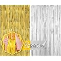 Flyloons Golden and Silver Foil Curtains for Birthday Decoration items Backdrop Pack of 2 Baby shower Anniversary, Marriage, Bachelorette Party celebration theme