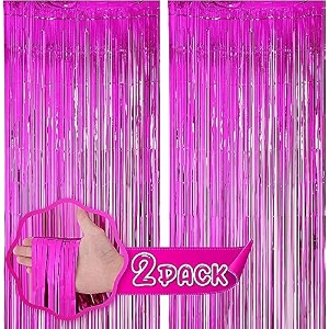 flyloons pink foil curtains for birthday decoration items backdrop pack of 2 baby shower anniversary marriage bachelorette party celebration theme