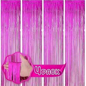 flyloons pink foil curtains for birthday decoration items backdrop pack of 4 baby shower anniversary marriage bachelorette party celebration theme