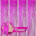 Flyloons Pink Foil Curtains for Birthday Decoration items Backdrop Pack of 4 Baby shower Anniversary, Marriage, Bachelorette Party celebration theme