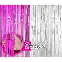 Flyloons Pink and Silver Foil Curtains for Birthday Decoration items Backdrop Pack of 2 Baby shower Anniversary, Marriage, Bachelorette Party celebration theme