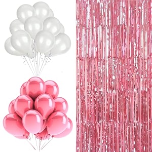 flyloons pink and white balloons with pink foil curtain for party decoration birthday celebration of girls kids baby wife