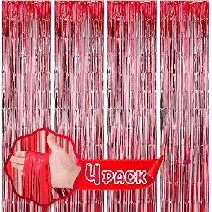 flyloons red foil curtains for birthday decoration items backdrop pack of 4 baby shower anniversary marriage bachelorette party celebration theme