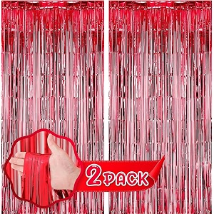 flyloons red foil curtains for birthday decoration items backdrop pack of 2 baby shower anniversary marriage bachelorette party celebration theme