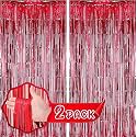 Flyloons Red Foil Curtains for Birthday Decoration items Backdrop Pack of 2 Baby shower Anniversary, Marriage, Bachelorette Party celebration theme