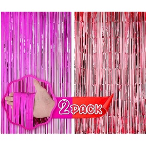 flyloons red and pink foil curtains for birthday decoration items backdrop pack of 2 baby shower anniversary marriage bachelorette party celebration theme