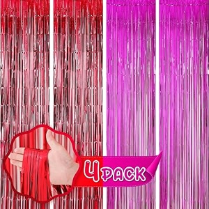 flyloons red and pink foil curtains for birthday decoration items backdrop pack of 4 baby shower anniversary marriage bachelorette party celebration theme