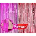 Flyloons Red and Pink Foil Curtains for Birthday Decoration items Backdrop Pack of 2 Baby shower Anniversary, Marriage, Bachelorette Party celebration theme