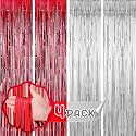 Flyloons Red and Silver Foil Curtains for Birthday Decoration items Backdrop Pack of 4 Baby shower Anniversary, Marriage, Bachelorette Party celebration theme