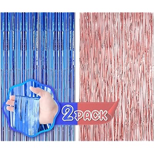 flyloons rose gold and blue foil curtains for birthday decoration items backdrop pack of 2 baby shower anniversary marriage bachelorette party celebration theme