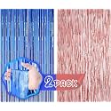 Flyloons Rose Gold and Blue Foil Curtains for Birthday Decoration items Backdrop Pack of 2 Baby shower Anniversary, Marriage, Bachelorette Party celebration theme