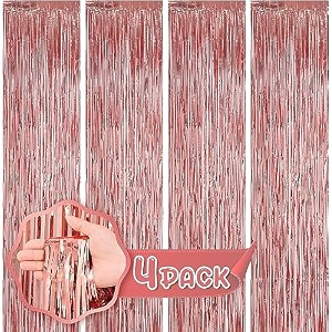 flyloons rose gold foil curtains for birthday decoration items backdrop pack of 4 baby shower anniversary marriage bachelorette party celebration theme