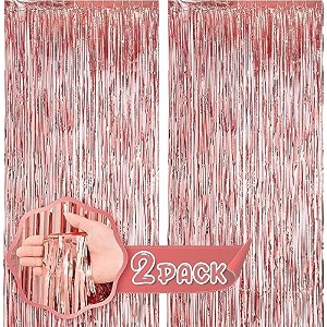 flyloons rose gold foil curtains for birthday decoration items backdrop pack of 2 baby shower anniversary marriage bachelorette party celebration theme