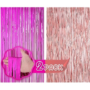 flyloons rose gold and pink foil curtains for birthday decoration items backdrop pack of 2 baby shower anniversary marriage bachelorette party celebration theme