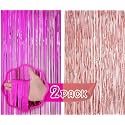Flyloons Rose Gold and Pink Foil Curtains for Birthday Decoration items Backdrop Pack of 2 Baby shower Anniversary, Marriage, Bachelorette Party celebration theme