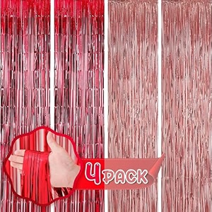 flyloons rose gold and red foil curtains for birthday decoration items backdrop pack of 4 baby shower anniversary marriage bachelorette party celebration theme