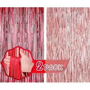 flyloons rose gold and red foil curtains for birthday decoration items backdrop pack of 2 baby shower anniversary marriage bachelorette party celebration theme