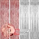Flyloons Rose Gold and Silver Foil Curtains for Birthday Decoration items Backdrop Pack of 4 Baby shower Anniversary, Marriage, Bachelorette Party celebration theme