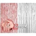 Flyloons Rose Gold and Silver Foil Curtains for Birthday Decoration items Backdrop Pack of 2 Baby shower Anniversary, Marriage, Bachelorette Party celebration theme