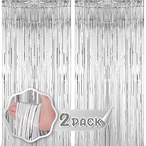 flyloons silver foil curtains for birthday decoration items backdrop pack of 2 baby shower anniversary marriage bachelorette party celebration theme