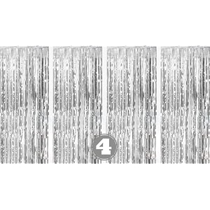flyloons silver foil curtains for birthday decoration items backdrop pack of 4 baby shower anniversary marriage bachelorette party celebration theme