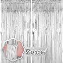 Flyloons Silver Foil Curtains for Birthday Decoration items Backdrop Pack of 2 Baby shower Anniversary, Marriage, Bachelorette Party celebration theme
