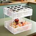 flymore 2-Tier Metal Square Kitchen Rack Stand Organiser | Countertop Organizer Kitchen Bathroom Standing Rack | Spice, Oil, Masala, Cosmetic &amp; Bathroom Vanity Storage Rack Shelf | Dark White