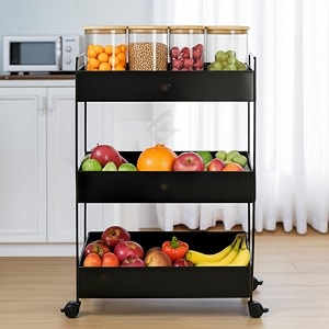 flymore organize your space with this versatile rolling utility cart vegetable kitchen rack metal fruit storage rack kitchen cabinet rack  black  layer 3  metal