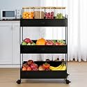flymore Organize Your Space with This Versatile Rolling Utility Cart Vegetable Kitchen Rack Metal Fruit Storage Rack Kitchen Cabinet Rack | Black | Layer 3 | Metal