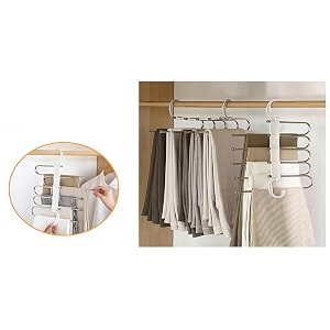 flymore stainless steel foldable hangers for clothes hanging multi-layer multi-purpose pant hangers for wardrobe magic foldable hangermultipurpose hanger organizer steel pack of 1
