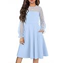 Flypigs Girl's Dress Sheer Mesh Puff Long Sleeve Party Dresses with Pockets