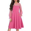 Flypigs Girl's Dress Sheer Mesh Puff Long Sleeve Party Dresses with Pockets