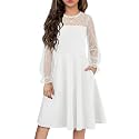 Flypigs Girl's Dress Sheer Mesh Puff Long Sleeve Party Dresses with Pockets