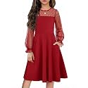 Flypigs Girl's Dress Sheer Mesh Puff Long Sleeve Party Dresses with Pockets