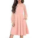 Flypigs Girl's Dress Sheer Mesh Puff Long Sleeve Party Dresses with Pockets