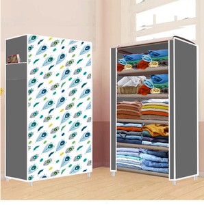 flyup 5 shelf foldable collapsible wardrobe storage organizer almirah cloth rack pvc collapsible wardrobe finish color - peacock feather grey -20 diydo-it-yourself