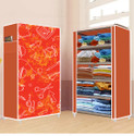 FLYUP 5 Shelf Foldable Collapsible Wardrobe Storage Organizer Almirah Cloth Rack PVC Collapsible Wardrobe (Finish Color - School Pattern Orange -29, DIY(Do-It-Yourself))