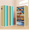 FLYUP 5 Shelf Foldable Collapsible Wardrobe Storage Organizer Almirah Cloth Rack PVC Collapsible Wardrobe (Finish Color - Beige -17, DIY(Do-It-Yourself))