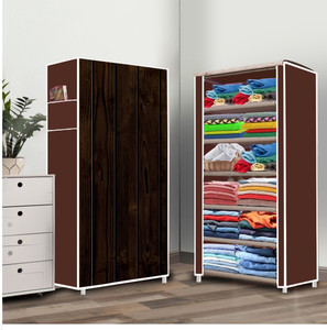 flyup 6 shelf foldable collapsible wardrobe storage organizer almirah cloth rack pvc collapsible wardrobe finish color - brown 15 diydo-it-yourself