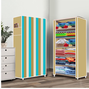 flyup 6 shelf foldable collapsible wardrobe storage organizer almirah cloth rack pvc collapsible wardrobe finish color - beige 17 diydo-it-yourself