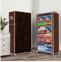 FLYUP 6 Shelf Foldable Collapsible Wardrobe Storage Organizer Almirah Cloth Rack PVC Collapsible Wardrobe (Finish Color - Brown (15), DIY(Do-It-Yourself))