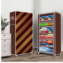 FLYUP 6 Shelf Foldable Collapsible Wardrobe Storage Organizer Almirah Cloth Rack PVC Collapsible Wardrobe (Finish Color - Brown (14), DIY(Do-It-Yourself))