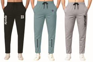 FLYZEN Solid Men Black Grey Track Pants