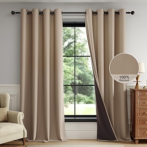 FMFUNCTEX 100 Blackout Brown Curtains 63 Inches