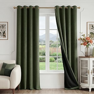 FMFUNCTEX 100 Blackout Olive Green Curtains 84