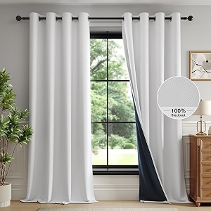 FMFUNCTEX 100 Blackout White Curtains 84 Inches