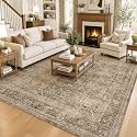 FMFUNCTEX 10x12 Washable Brown Neutral Vintage Area Rug for Living Room