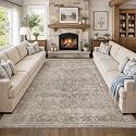 FMFUNCTEX 10x14 Washable Taupe Vintage Distressed Area Rug for Living Room