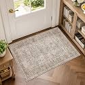 FMFUNCTEX 2x3 Washable Taupe Vintage Distressed Retro Indoor Entryway Rug