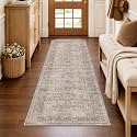 FMFUNCTEX 2x6 Hallway Runner Rug Washable Taupe Vintage Distressed Indoor